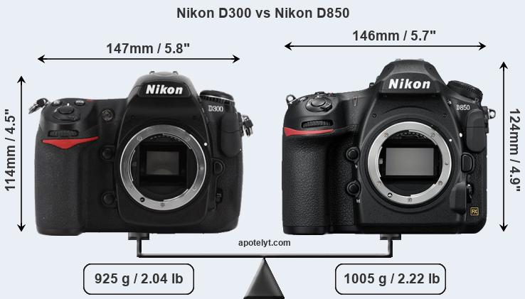 Size Nikon D300 vs Nikon D850