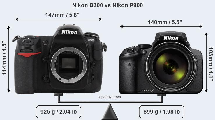 Size Nikon D300 vs Nikon P900