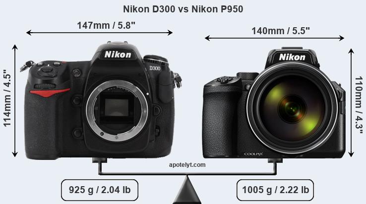 Size Nikon D300 vs Nikon P950