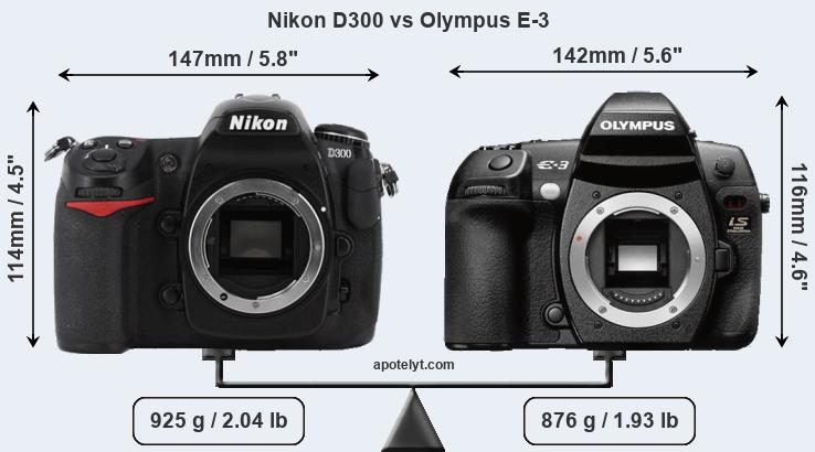Size Nikon D300 vs Olympus E-3