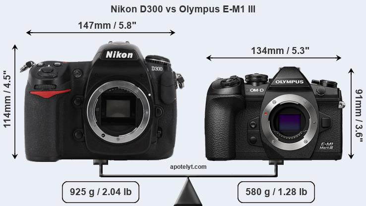 Size Nikon D300 vs Olympus E-M1 III
