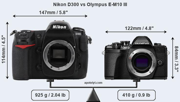 Size Nikon D300 vs Olympus E-M10 III