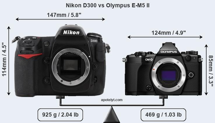 Size Nikon D300 vs Olympus E-M5 II