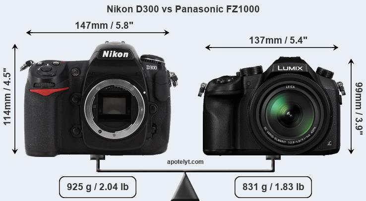 Size Nikon D300 vs Panasonic FZ1000