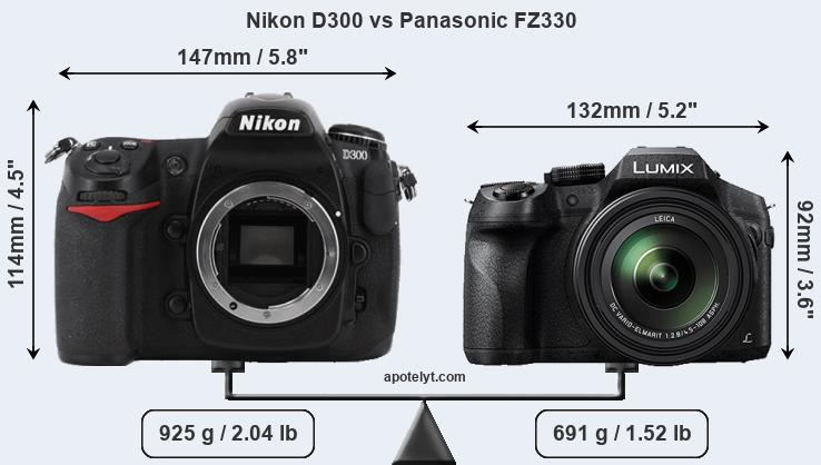 Size Nikon D300 vs Panasonic FZ330