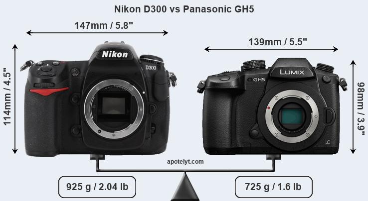 Size Nikon D300 vs Panasonic GH5