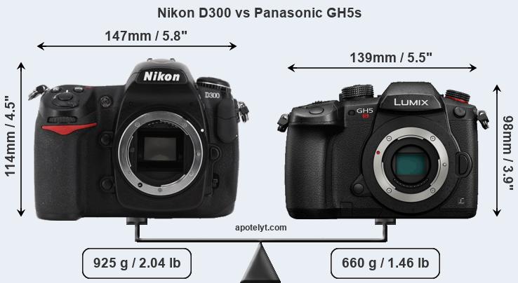 Size Nikon D300 vs Panasonic GH5s