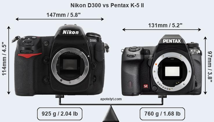 Size Nikon D300 vs Pentax K-5 II
