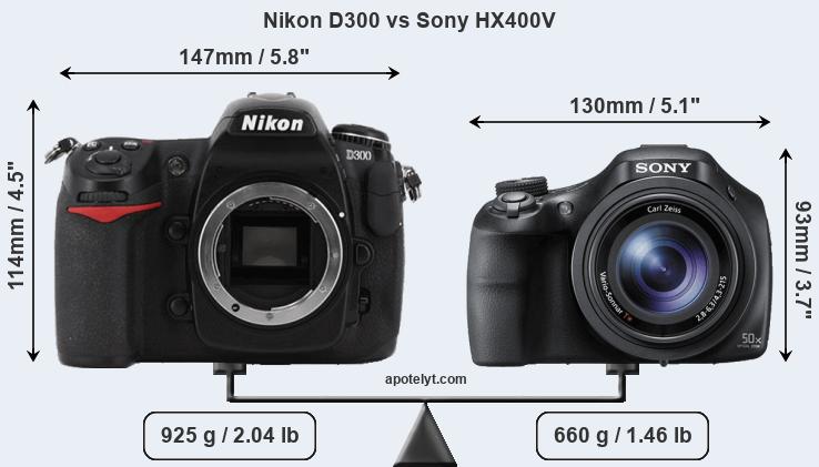 Size Nikon D300 vs Sony HX400V