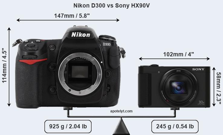 Size Nikon D300 vs Sony HX90V