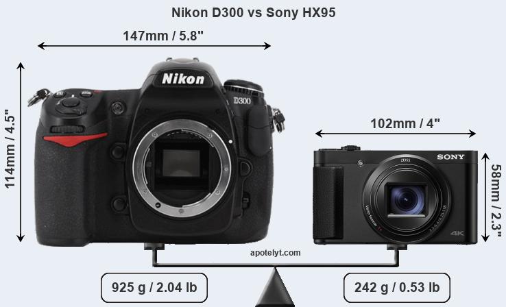 Size Nikon D300 vs Sony HX95