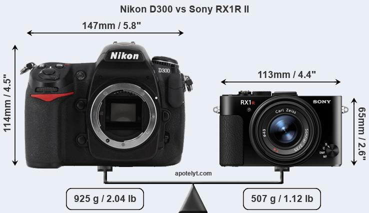 Size Nikon D300 vs Sony RX1R II