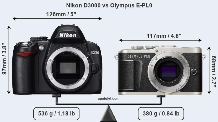 Size Nikon D3000 vs Olympus E-PL9