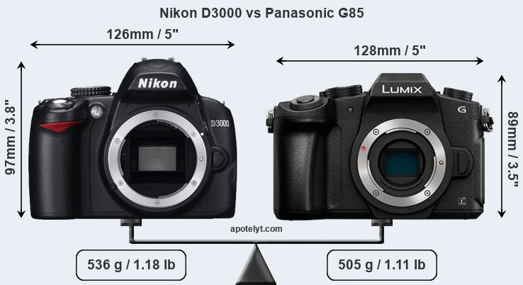 Size Nikon D3000 vs Panasonic G85