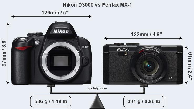 Size Nikon D3000 vs Pentax MX-1