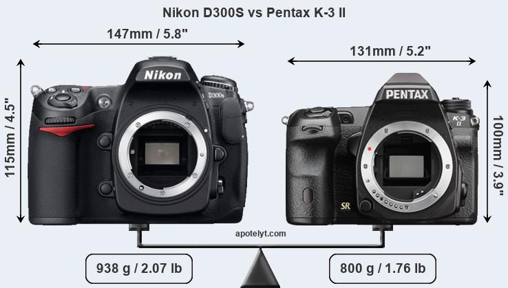 Size Nikon D300S vs Pentax K-3 II