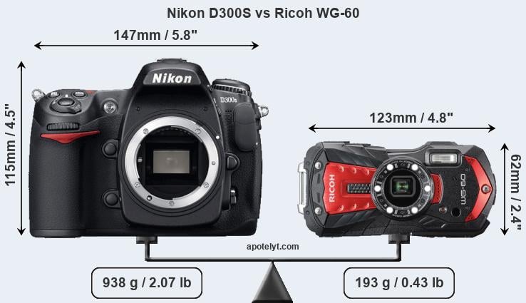 Size Nikon D300S vs Ricoh WG-60