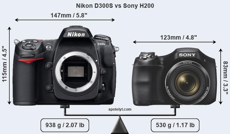 Size Nikon D300S vs Sony H200