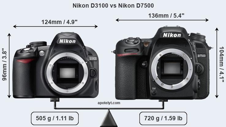 Size Nikon D3100 vs Nikon D7500