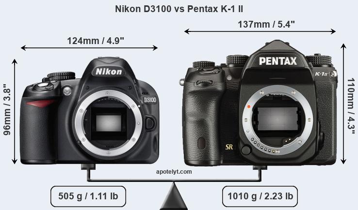 Size Nikon D3100 vs Pentax K-1 II