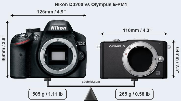 Size Nikon D3200 vs Olympus E-PM1