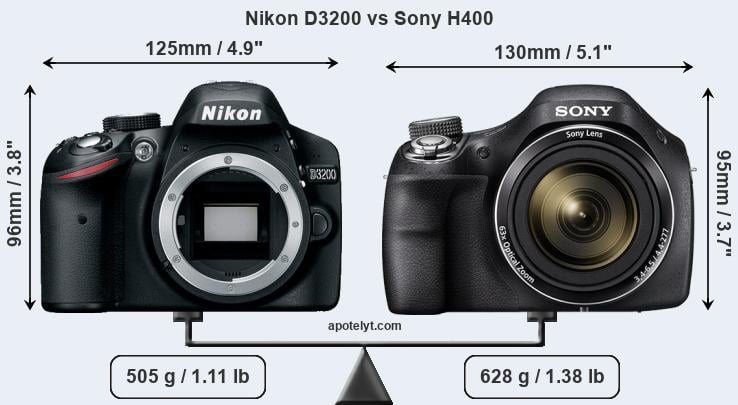 Size Nikon D3200 vs Sony H400