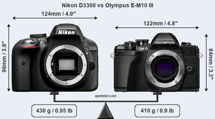 Size Nikon D3300 vs Olympus E-M10 III
