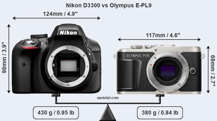 Size Nikon D3300 vs Olympus E-PL9