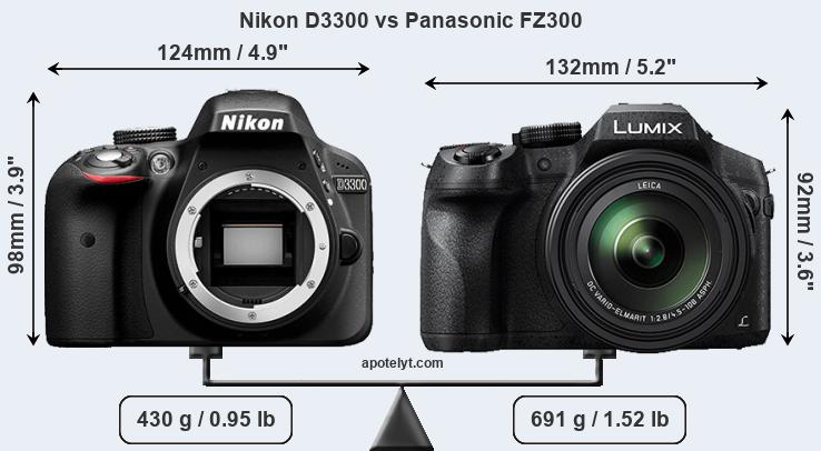 Size Nikon D3300 vs Panasonic FZ300