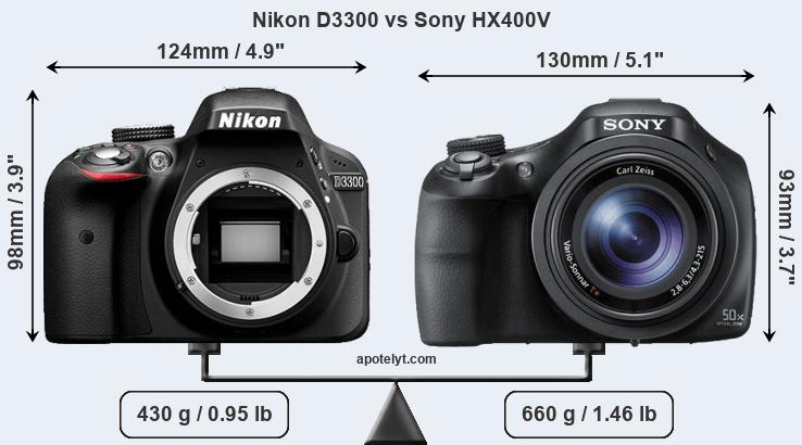 Size Nikon D3300 vs Sony HX400V