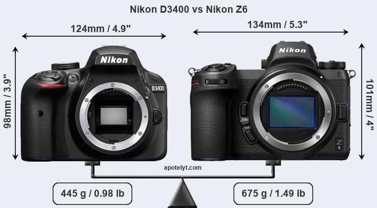 Size Nikon D3400 vs Nikon Z6
