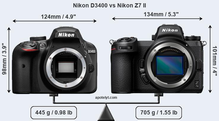 Size Nikon D3400 vs Nikon Z7 II