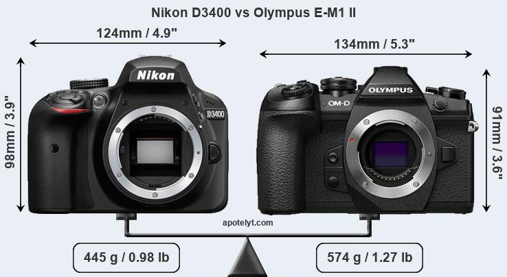Size Nikon D3400 vs Olympus E-M1 II