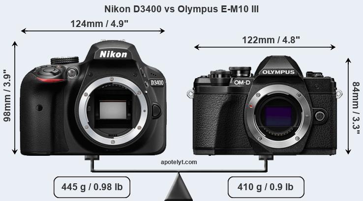 Size Nikon D3400 vs Olympus E-M10 III
