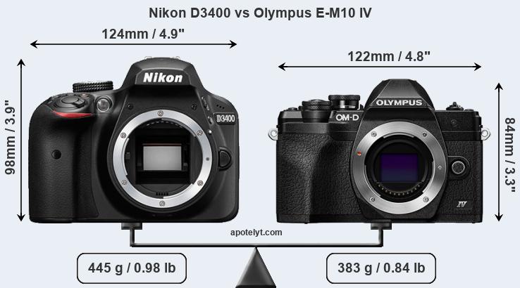 Size Nikon D3400 vs Olympus E-M10 IV