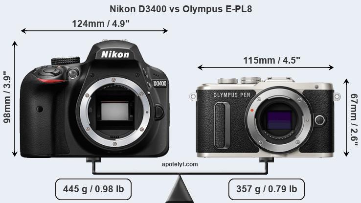 Size Nikon D3400 vs Olympus E-PL8