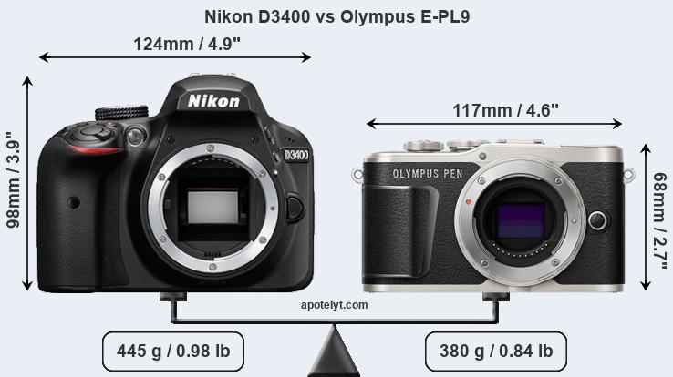 Size Nikon D3400 vs Olympus E-PL9