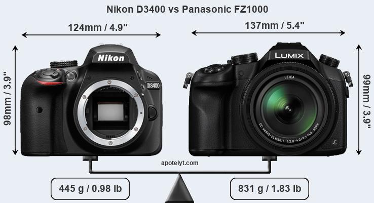 Size Nikon D3400 vs Panasonic FZ1000