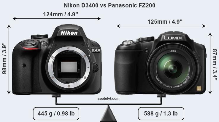 Size Nikon D3400 vs Panasonic FZ200