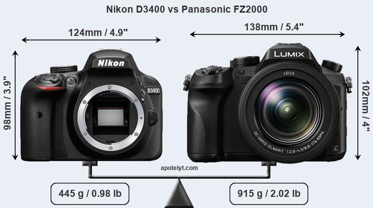 Size Nikon D3400 vs Panasonic FZ2000