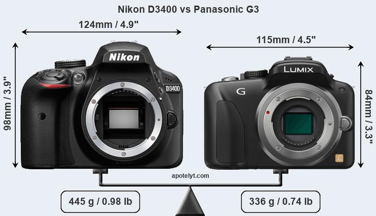 Size Nikon D3400 vs Panasonic G3