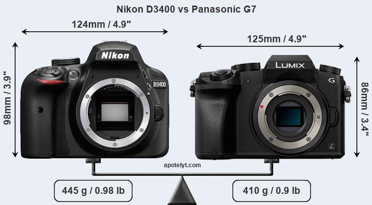 Size Nikon D3400 vs Panasonic G7