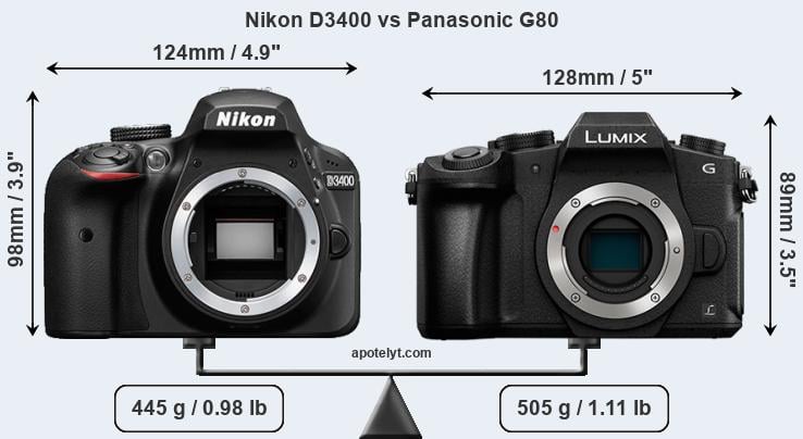 Size Nikon D3400 vs Panasonic G80