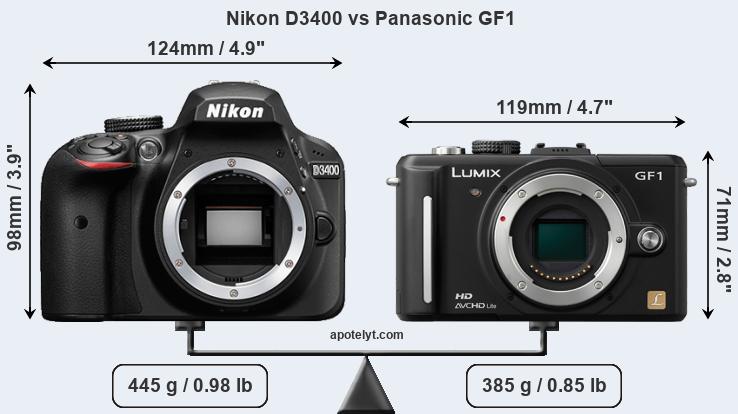 Size Nikon D3400 vs Panasonic GF1