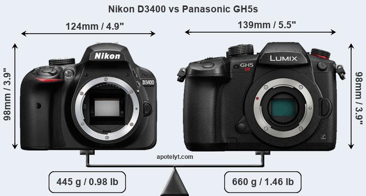 Size Nikon D3400 vs Panasonic GH5s
