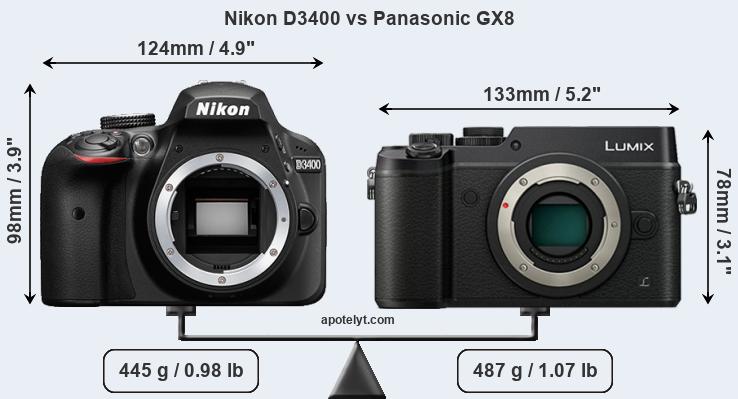 Size Nikon D3400 vs Panasonic GX8