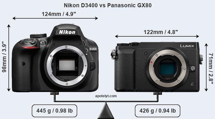 Size Nikon D3400 vs Panasonic GX80