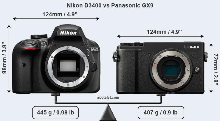 Size Nikon D3400 vs Panasonic GX9