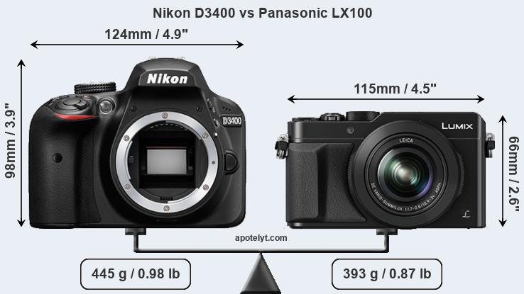 Size Nikon D3400 vs Panasonic LX100