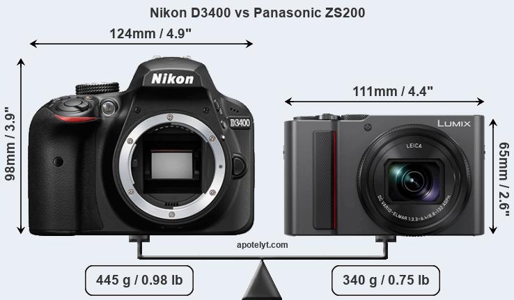 Size Nikon D3400 vs Panasonic ZS200